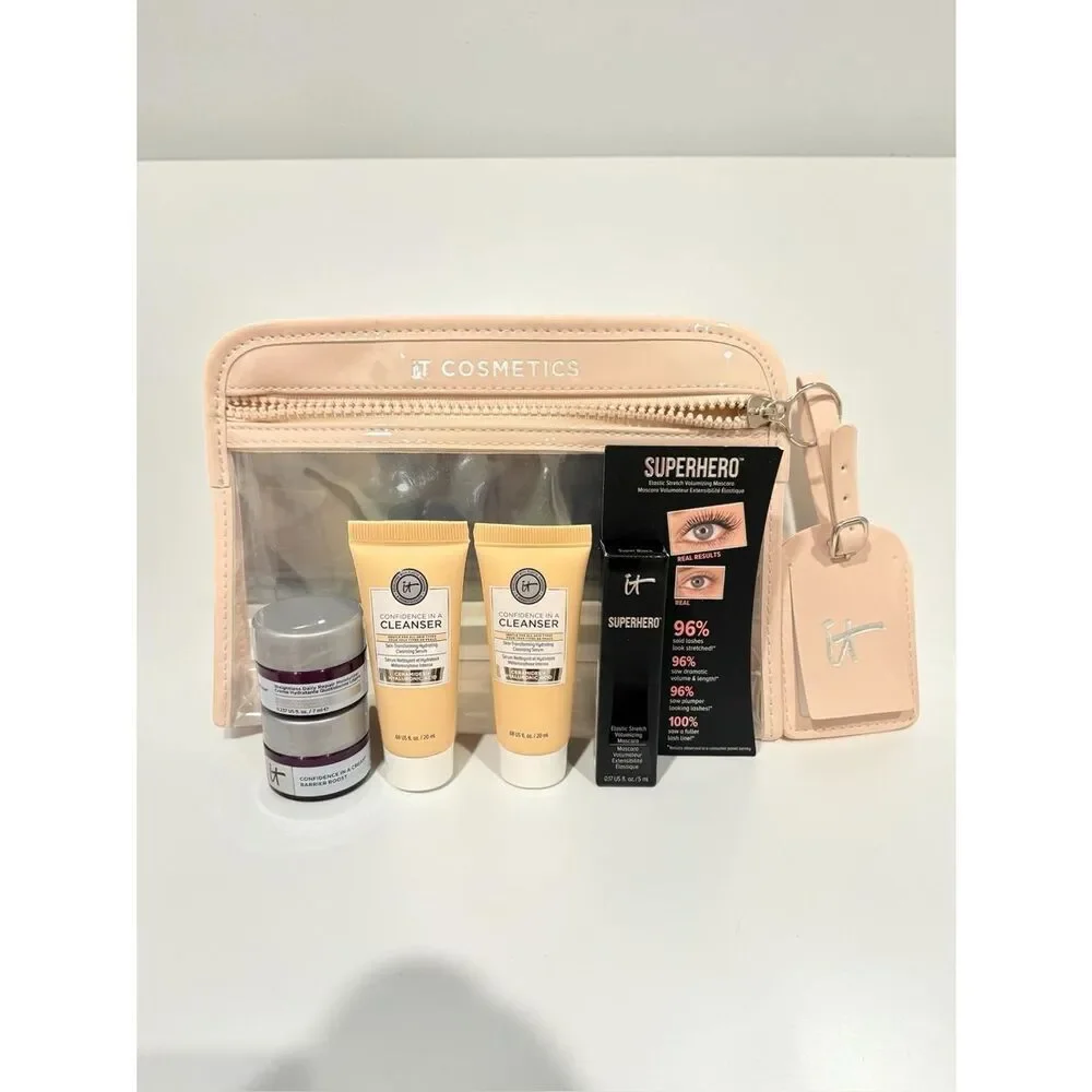 it cosmetics Clear Travel Makeup Bag with Skincare Set Bundle, Travel, New